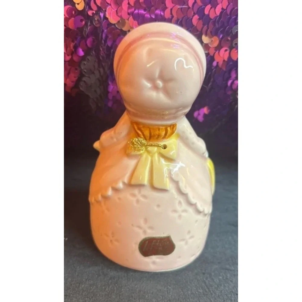 Vintage Lefton China Hand Painted Girl in Pink Bonnet Ceramic Bell Japan 5925